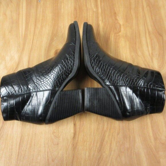MADDEN GIRL Klicck Black Faux Leather Ankle Boots Sz 9.5 Snakeskin Croc Bootie - Picture 6 of 12
